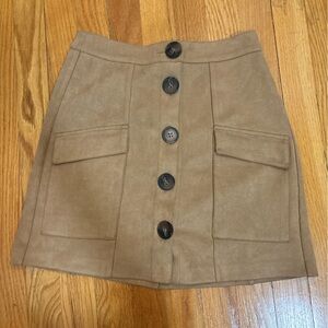 Tan Button-Front Mini Skirt
